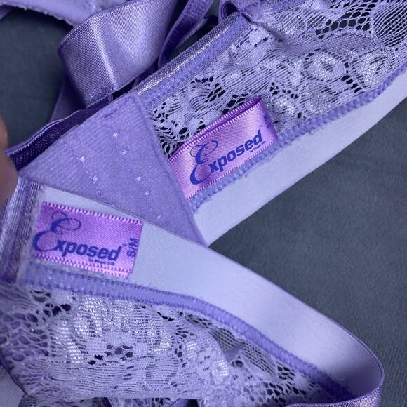 Exposed by Magic Silk Open Cup Crotchless Panties Garter Lingerie Small Medium - Picture 11 of 12